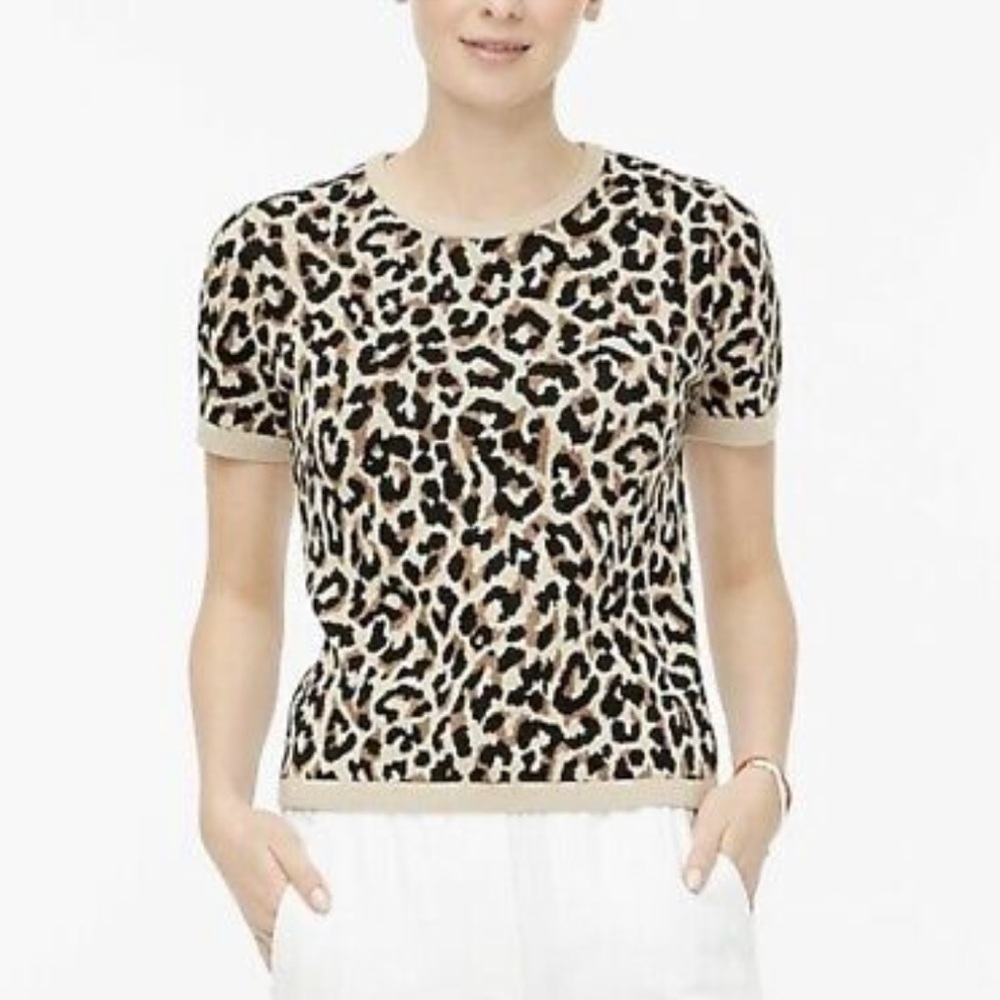 NWT JCrew Short Sleeve Leopard Sweater Sz Xs
